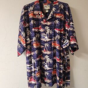 Vintage Big Dogs Blue Shirt Size 3X  Hawaiian Woodie Classic Cars Tropical Palm